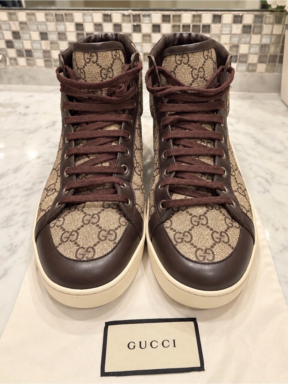 Gucci GG Supreme Brown Monogram High Top Sneakers Men’s 9G / US 9.5 Made in Ital